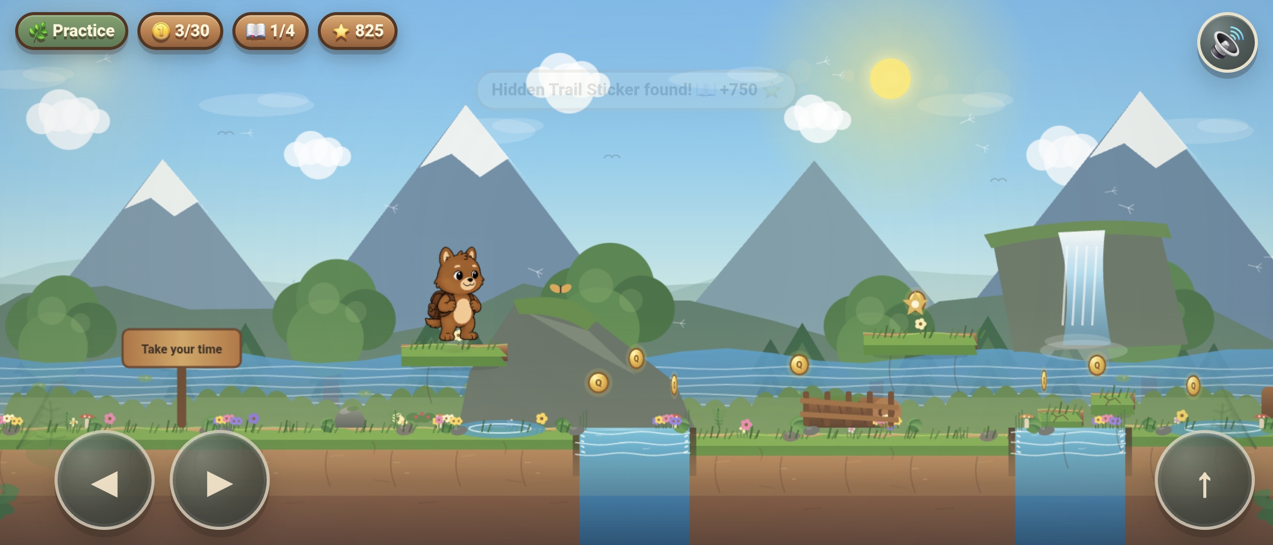 Gameplay from Quokky's Journey on a colorful mountain trail
